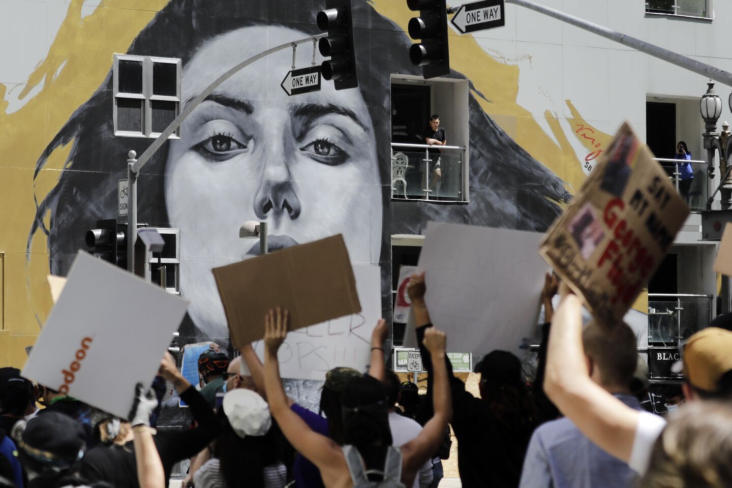 Protesters in downtown Los Angeles on Sunday.