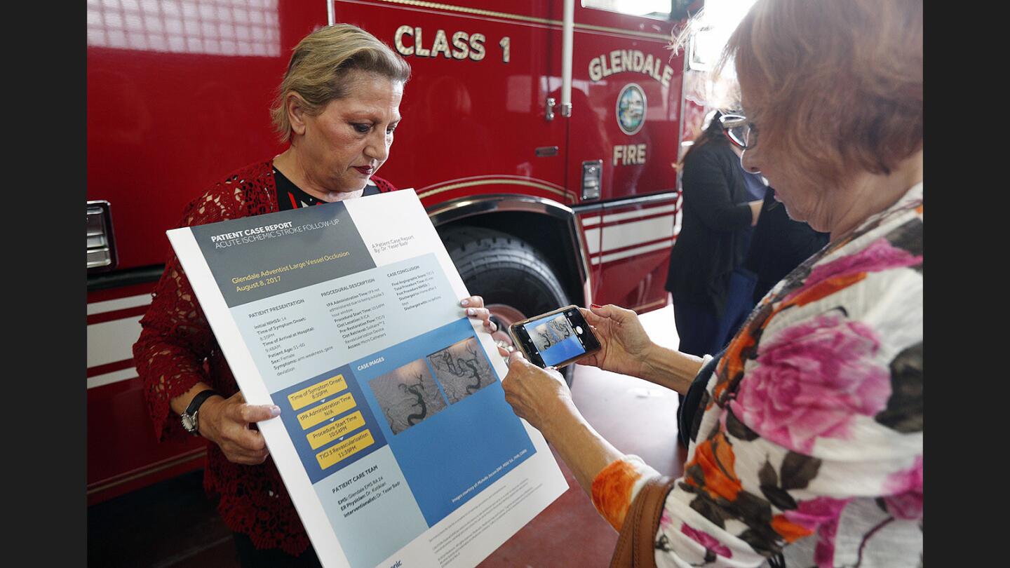 Photo Gallery: Stroke victim visits Glendale Fire Station 25 to thank first responders and Glendale Adventist doctor who saved her