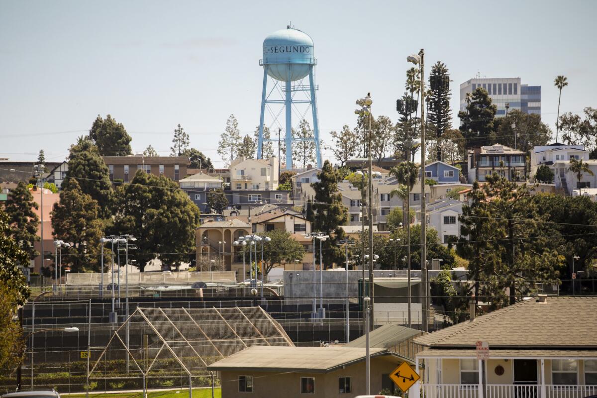 The water tower in El Segundo, a city that did not exist until Standard Oil arrived from the Bay Area in 1911. Nowadays, it is nearly invisible those who whiz past it on the coast route.