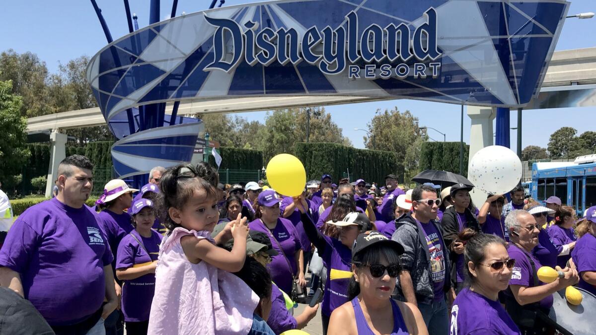 Disneyland workers protested the lack of progress in negotiations with management on July 3, 2018. The union that represents hotel workers has reached a tentative contract agreement with the Disneyland Resort.