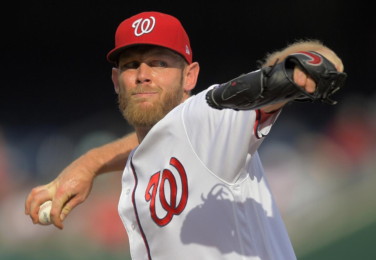 Washington Nationals starting pitcher Stephen Strasburg delivers against the Philadelphia Phillies on Sept. 26.