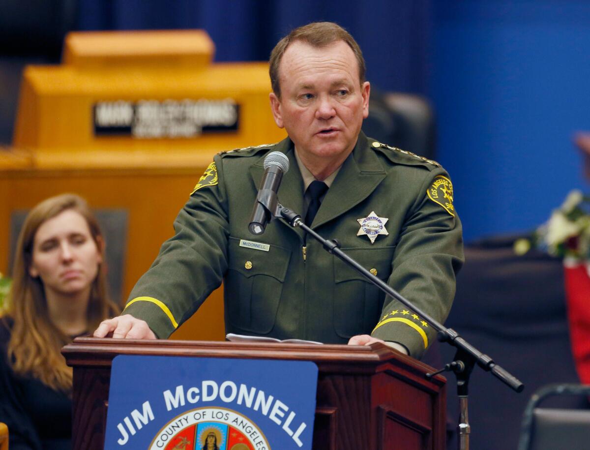 New Los Angeles County Sheriff Jim McDonnell, speaking after he was sworn in Monday, has said he supports setting up a civilian oversight panel for the department.