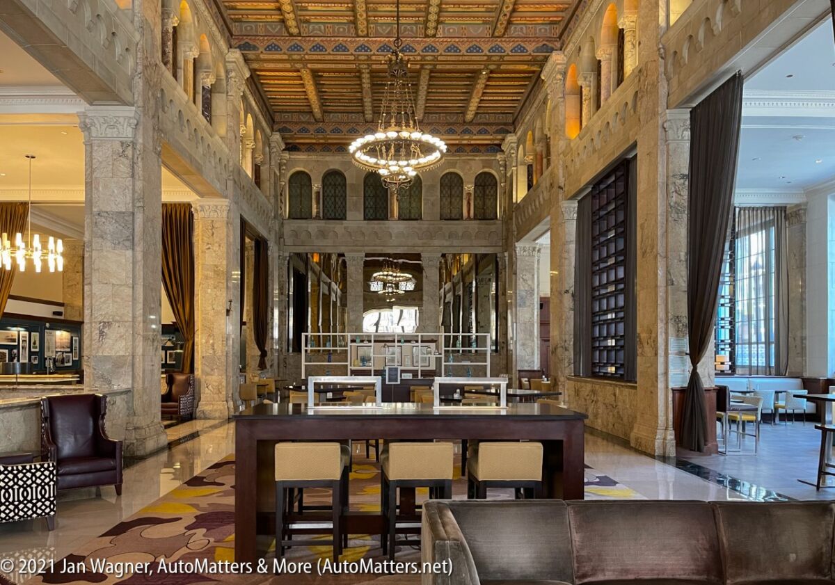 Grand Lobby with original stenciling on the ceiling