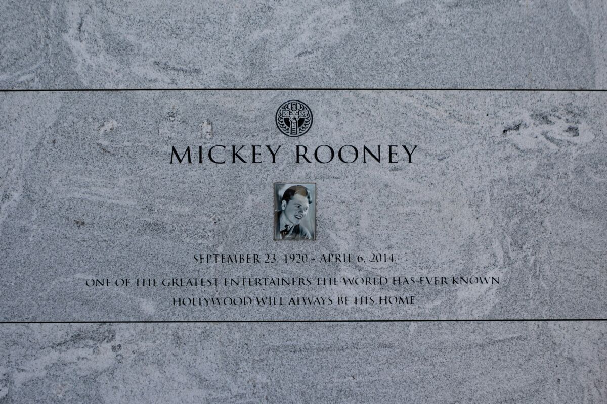 Mickey Rooney's crypt at the Hollywood Forever Cemetery.