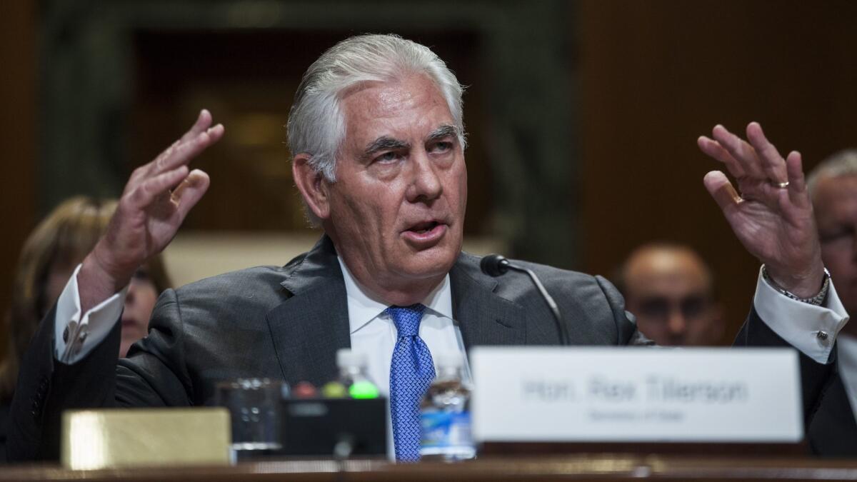 Secretary of State Rex Tillerson speaks to a congressional panel on June 13, 2017.