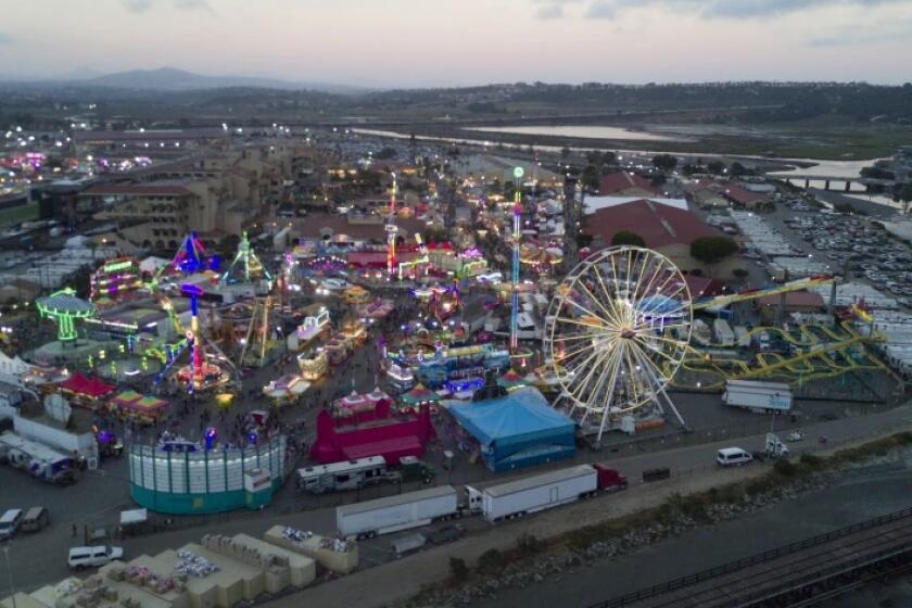 Lights of the midway at the San Diego County Fair in 2017.