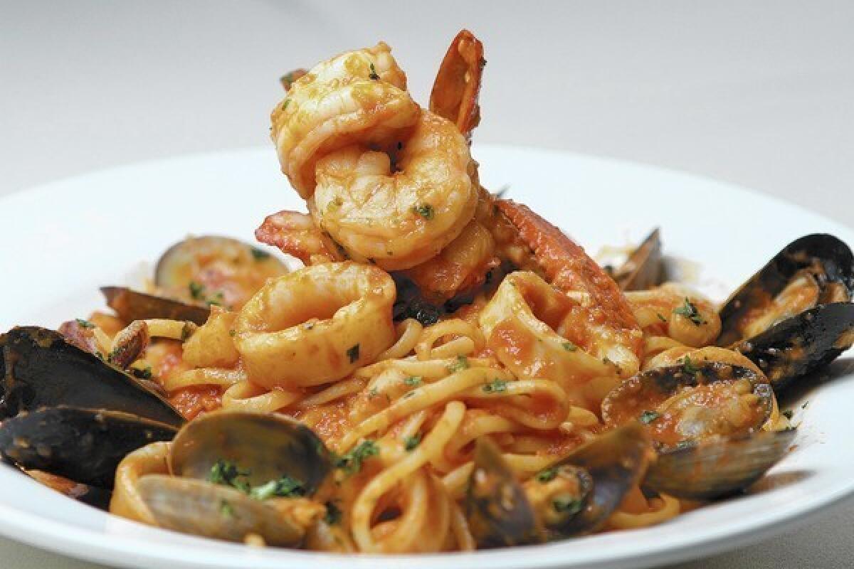 The Linguini Ai Frutti DiMare at the Far Niente Ristorante on Brand Boulevard on Thursday, Feb. 6, 2014. It has lobster, calamari, mussels, clams, bay scallop and shrimp in a choice of white wine-garlic sauce, tomato sauce or spicy tomato sauce.