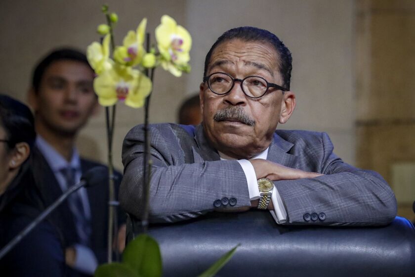 LOS ANGELES, CA FEBRUARY 08, 2019 --- Councilman Herb Wesson at L.A. city council meeting on February 08, 2019 . City council unanimously approved a motion to become "a city of sanctuary," in a symbolic gesture to align itself with immigrants in the age of President Trump. Councilmen Herb Wesson and Gil Cedillo are the ones that proposed the motion. (Irfan Khan / Los Angeles Times)