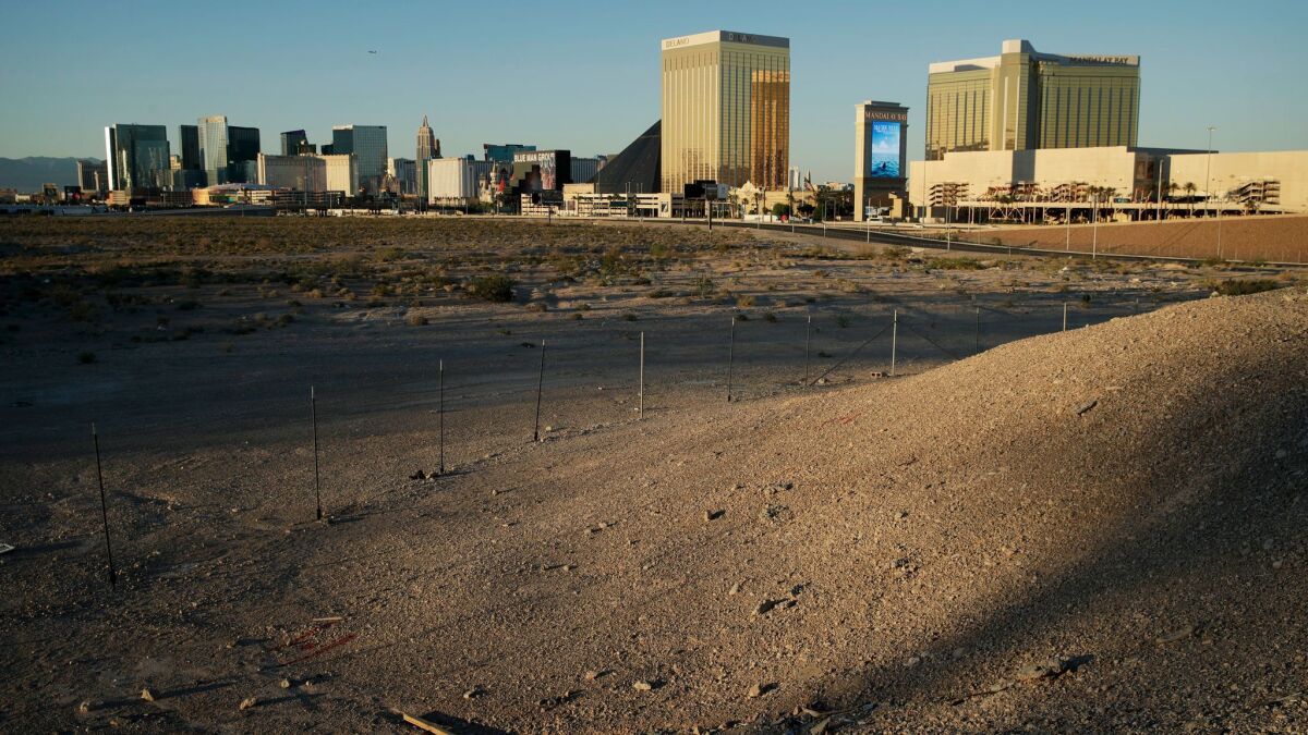 A vacant lot near the Las Vegas Strip awaits construction of the future home stadium of the Raiders.