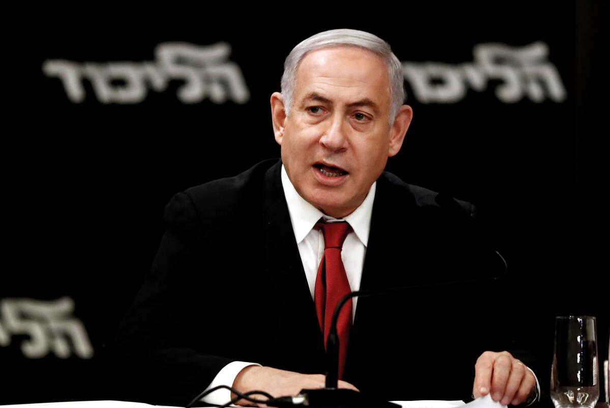 Israeli Prime Minister Benjamin Netanyahu attends a meeting in Jerusalem in September after official results in the second election.