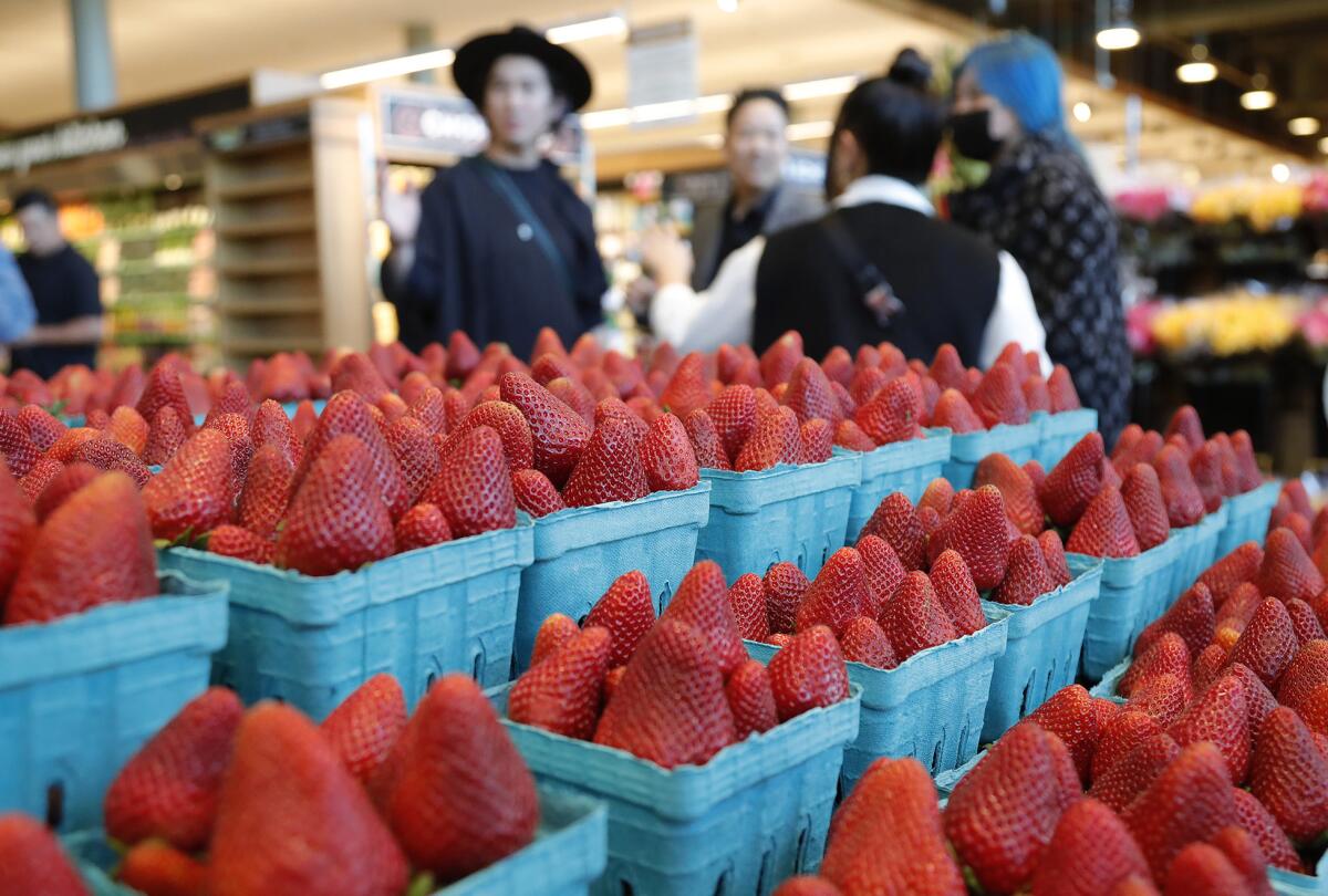 Fresh strawberries at the new Bristol Farms Newfound Market grand opening at the Irvine Spectrum on Wednesday.
