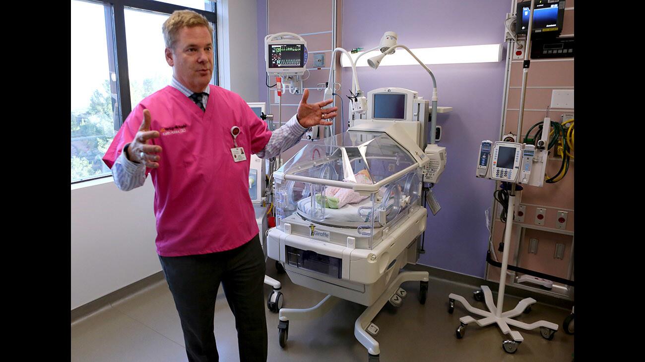 USC Verdugo Hills Hospital CEO Keith Hobbs talks about the new $3-million state-of-the-art Neonatal Intensive Care Unit (NICU) located on the 8th floor of the Glendale hospital, on Thursday, March 1, 2018. The hospital held a “Mom’s Tour” in advance of the opening. The unit will open after March 12 with six brand new rooms, around 17 staff and wireless equipment that will send information directly to the electronic medical records server.