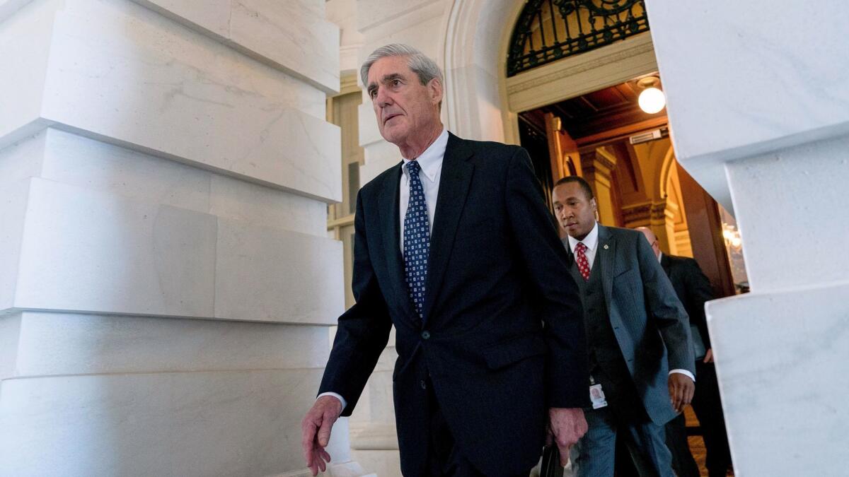 In this June 21, 2017, photo, special counsel Robert S. Mueller III departs Capitol Hill following a closed-door meeting in Washington.
