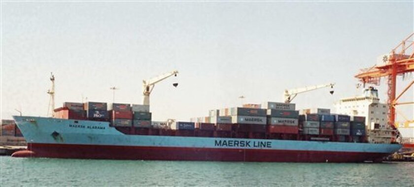 This undated photo provided by Maersk Line Ltd. shows the Maersk Alabama. Somali pirates are holding the captain of the ship hostage, a day after bandits hijacked the U.S.-flagged vessel for several hours before 20 crew members overpowered them. The hijacking took place Wednesday April 8, 2009 several hundred miles off the coast of Somalia. (AP Photo/Maersk Line Ltd.)