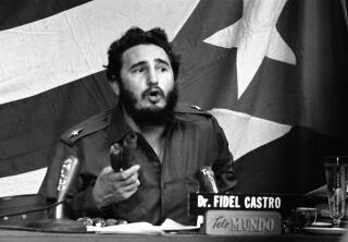 Fidel Castro makes a televised address to the Cuban people in 1960, one year after deposing Fulgencio Batista.