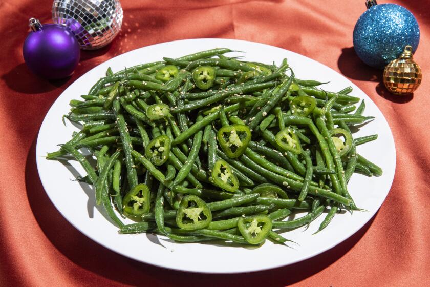 QUEENS, NY - Nov 26, 2019 - Genevieve Ko Recipes for the holidays, using ingredients from Costco. - Haricots Verts with Sesame Vinaigrette