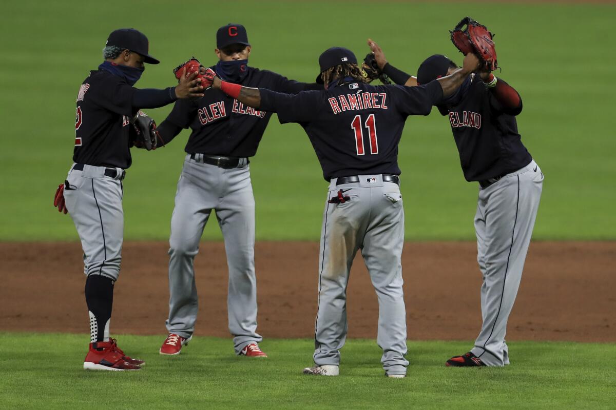 Cleveland Indians Jose Ramirez and Francisco Lindor, during