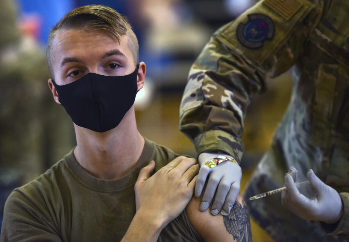 A serviceman receives a COVID-19 vaccine at Joint Base Pearl Harbor-Hickam on Feb. 9, 2021.