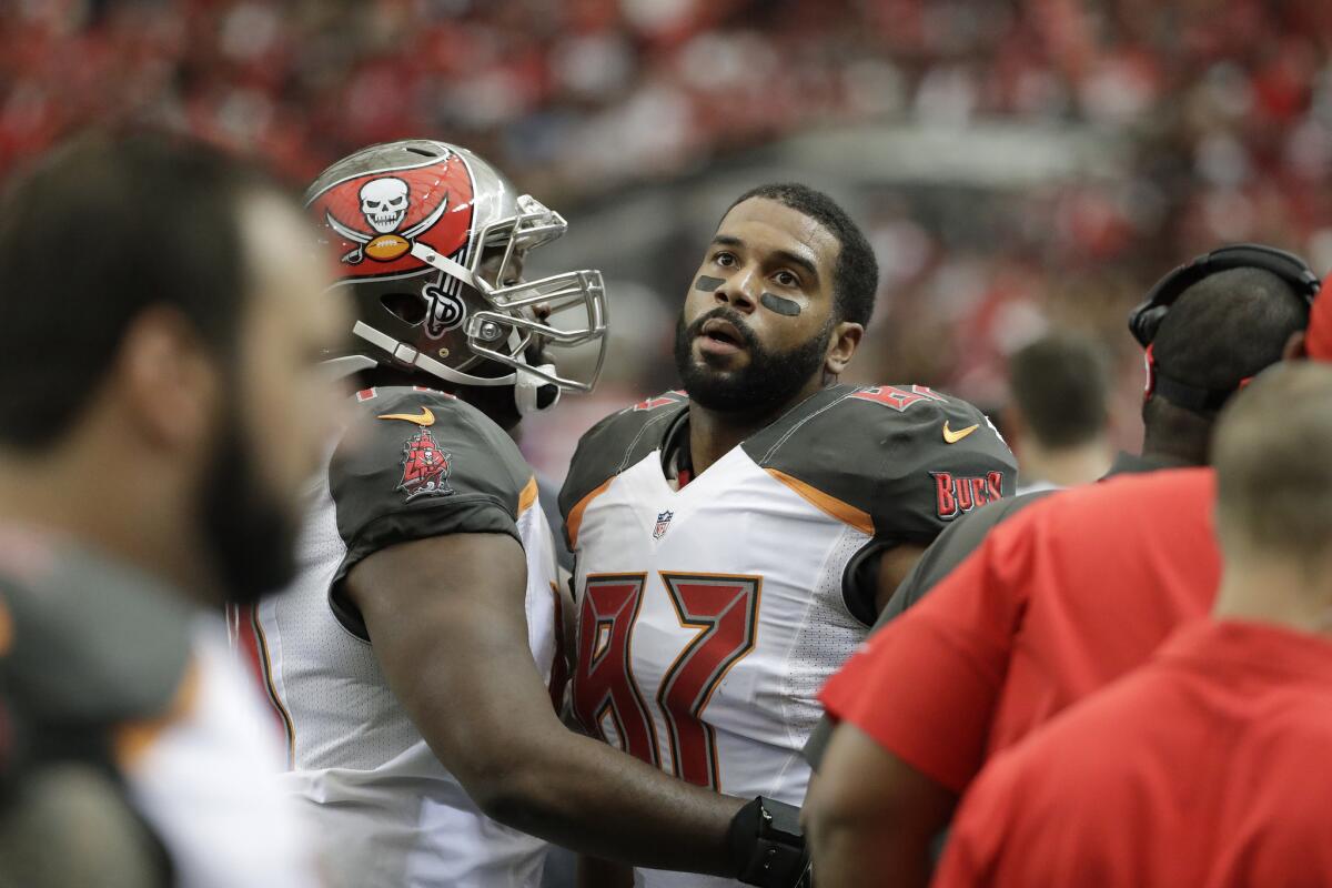 Buccaneers tight end Austin Seferian-Jenkins (87) stands on the sidelines during a game against the Atlanta Falcons on Sept. 11.