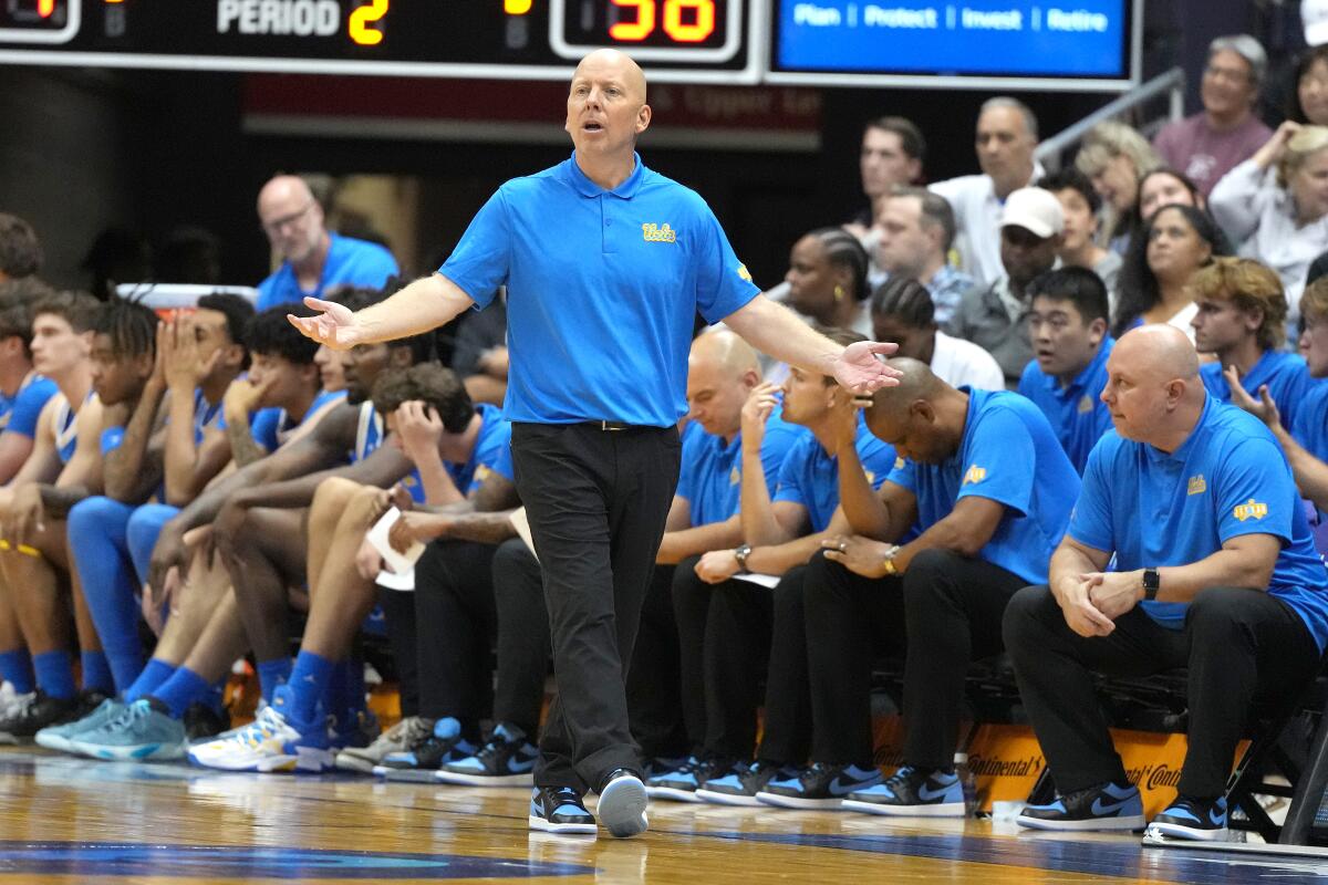 UCLA coach Mike Cronin argues a call during the Bruins' game against Marquette at the Maui Invitational on Nov. 20.