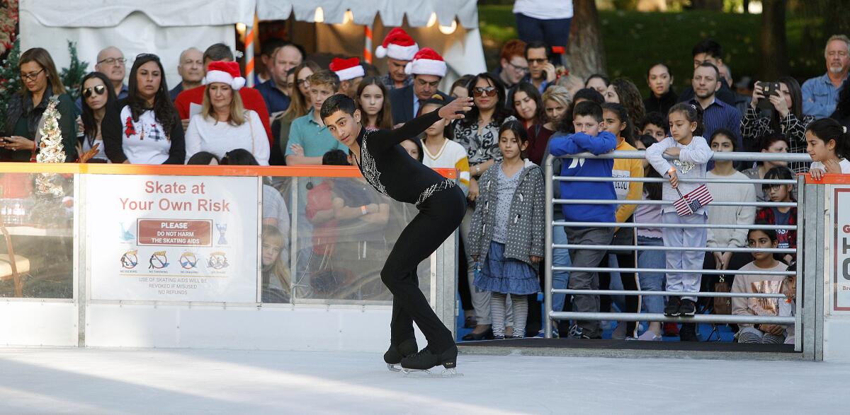 Samir Mallyan, of Culver City, skates at a Holiday on Ice event to mark the opening of a temporary ice rink on the parking lot behind Glendale City Hall on Friday, Nov. 22, 2019. Glendale resident Jim Kussman writes he's doubtful the rink will bring in the income estimated by Mayor Ara Najarian.