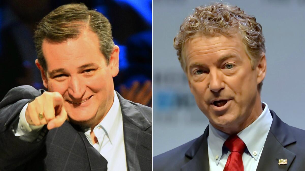 Republican presidential hopefuls Ted Cruz and Rand Paul.