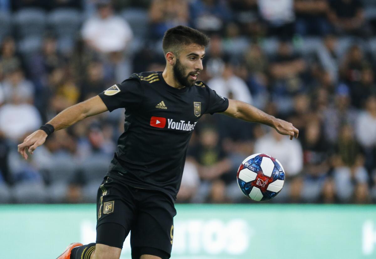 Los Angeles FC forward Diego Rossi controls the ball during a match against the Portland Timbers on July 10. 