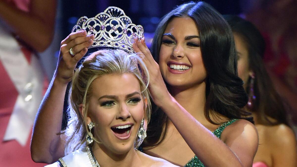 Karlie Hay is crowned Miss Teen USA 2016 on Saturday by Miss Teen USA 2015 Katherine Haik.