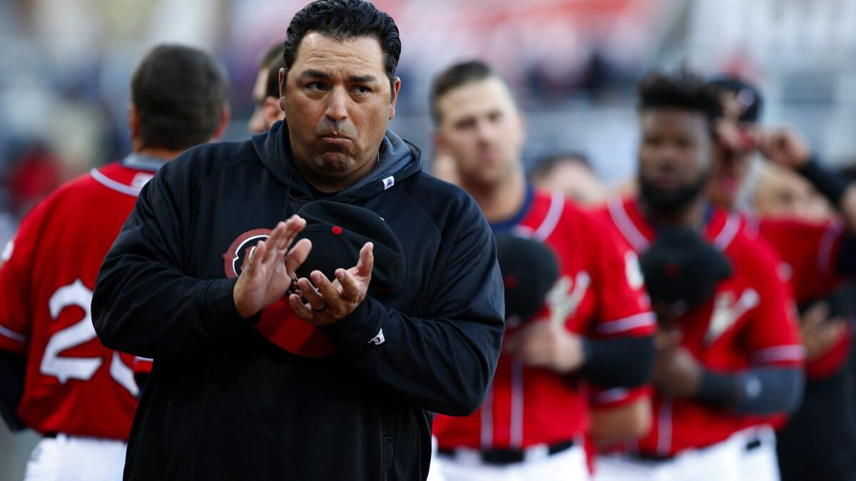 El Paso Chihuahuas manager Rod Barajas gestures before the start