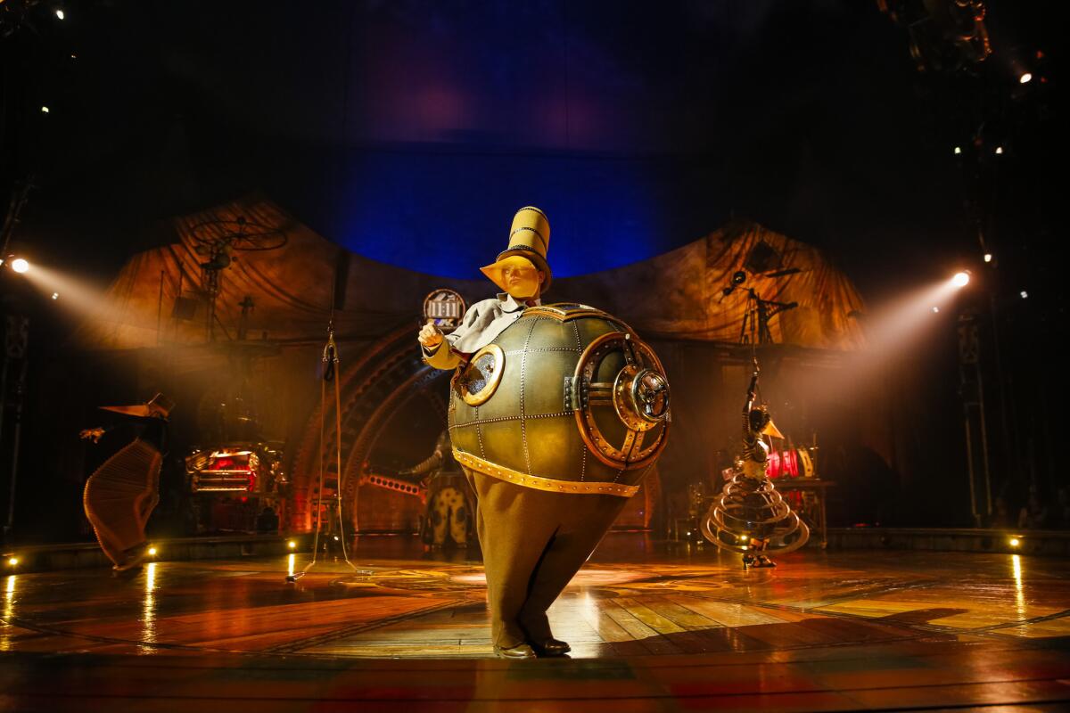 Mr. Microcosmos (Karl L’Ecuyer) surveys the audience in Cirque du Soleil’s new “Kurios.”
