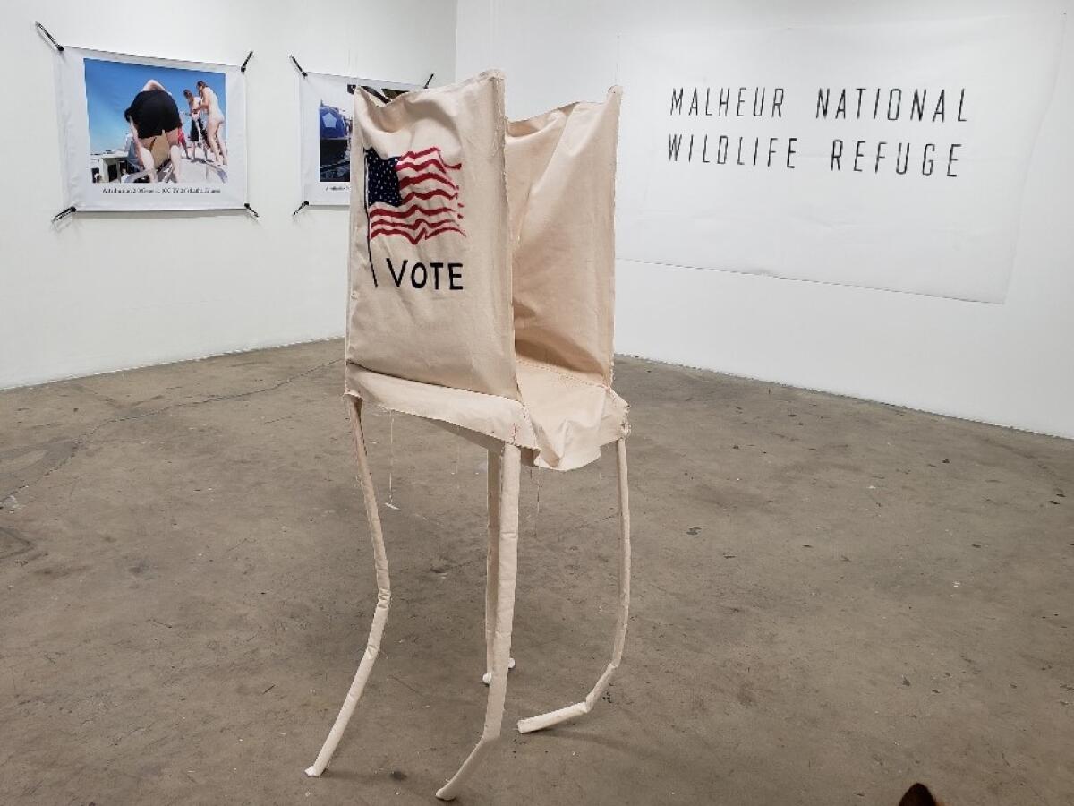 Katie Herzog, "Voting Booth Soft Sculpture," 2019, canvas, acrylic and stuffing.