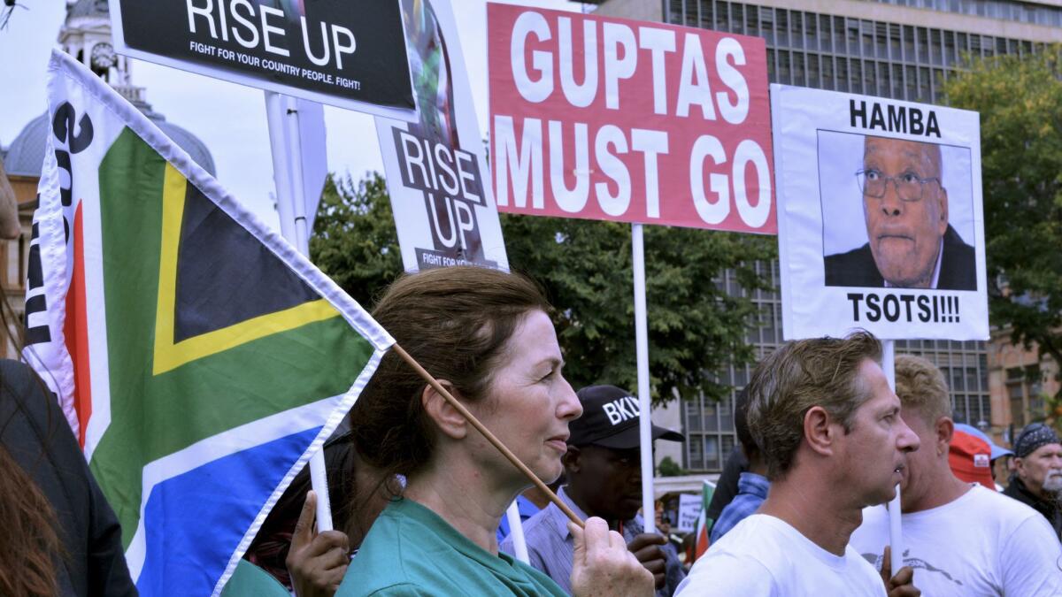 Protesters at Church Square in Pretoria at a rally calling for the resignation of South African President Jacob Zuma.
