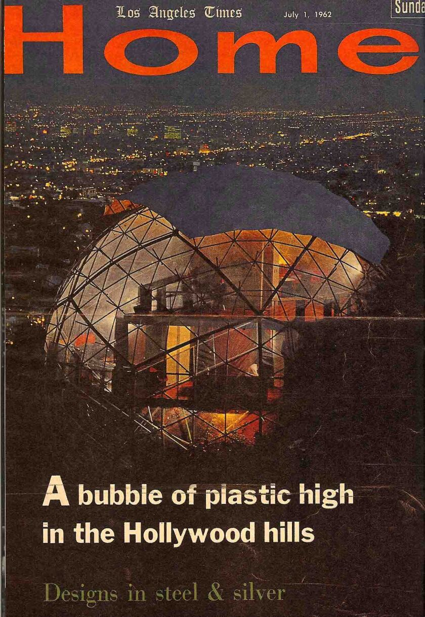 A magazine cover shows Bernard Judge's spherical bubble house illuminated from within at night.