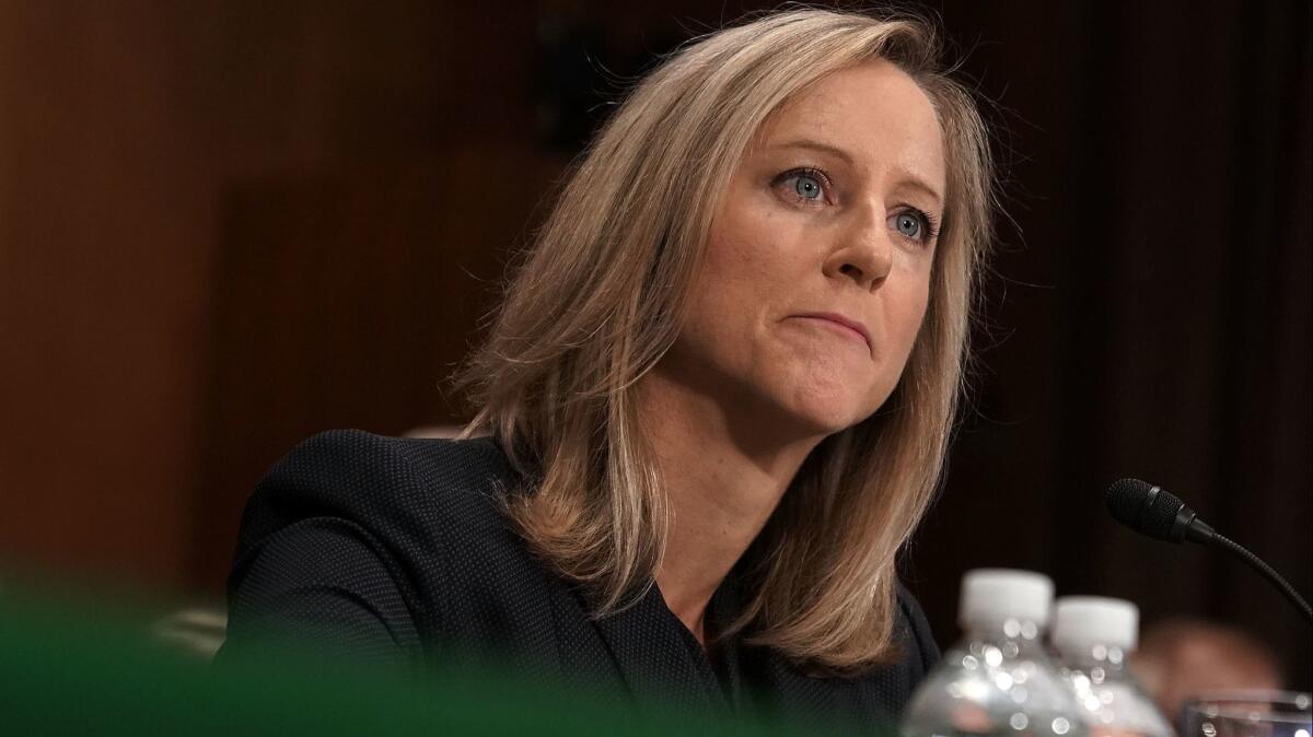 White House Office of Management and Budget official Kathleen Laura Kraninger testifies July 19 before the Senate Banking Committee. The Senate on Thursday advanced Kraninger's nomination to become the director of the CFPB.