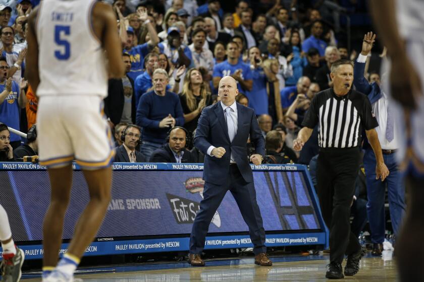 UCLA head coach Mick Cronin reacts during an NCAA college basketball game against Arizona State Thursday, Feb. 27, 2020, in Los Angeles. (AP Photo/Ringo H.W. Chiu)