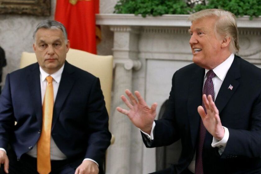 WASHINGTON, DC - MAY 13: U.S. President Donald Trump speaks to the media during a meeting with Hungarian Prime Minister Viktor Orban, in the Oval Office on May 13, 2019 in Washington, DC. President Trump took questions on trade with China, Iran and other topics. (Photo by Mark Wilson/Getty Images) ** OUTS - ELSENT, FPG, CM - OUTS * NM, PH, VA if sourced by CT, LA or MoD **