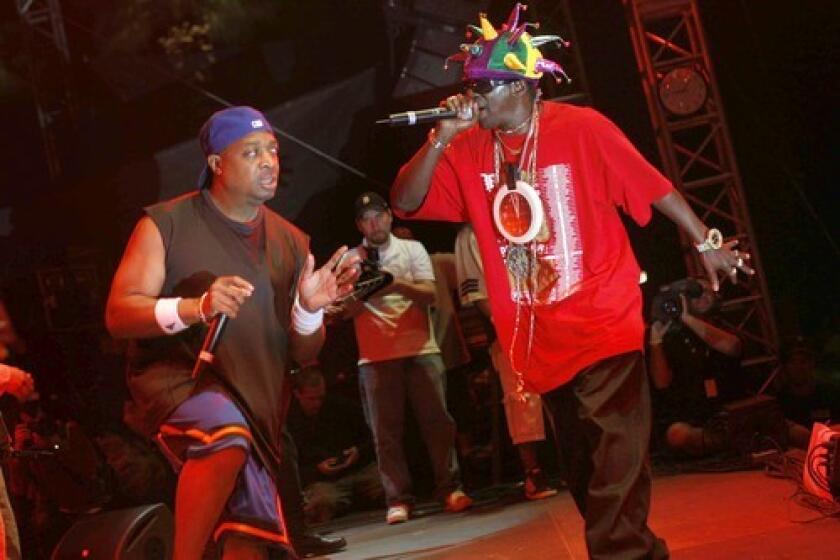 Public Enemy's Chuck D, left, and Flavor Flav brought their confrontational and politically charged hip-hop to the Outdoor Theater stage.
