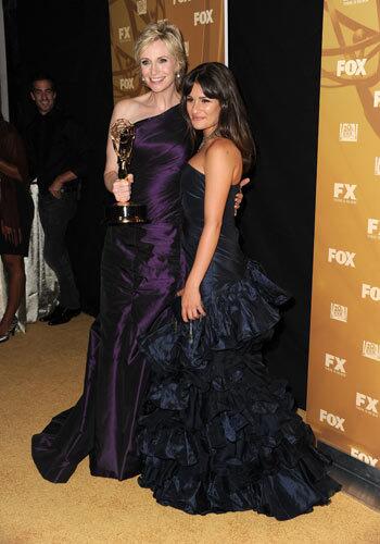 'Glee' actresses Jane Lynch and Lea Michele at the 2010 Emmy Awards.