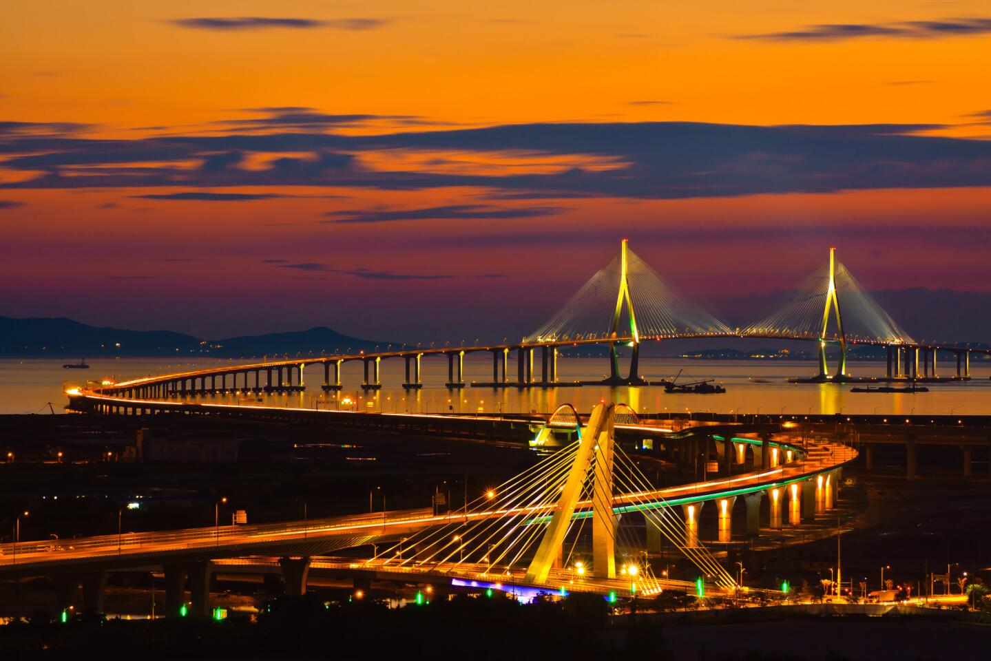 This $1.4 billion cable-style bridge just outside of Seoul, South Korea, was paid for by Samsung, according to CNN. At just over 13 miles, it runs from the Incheon Airport to Seoul.