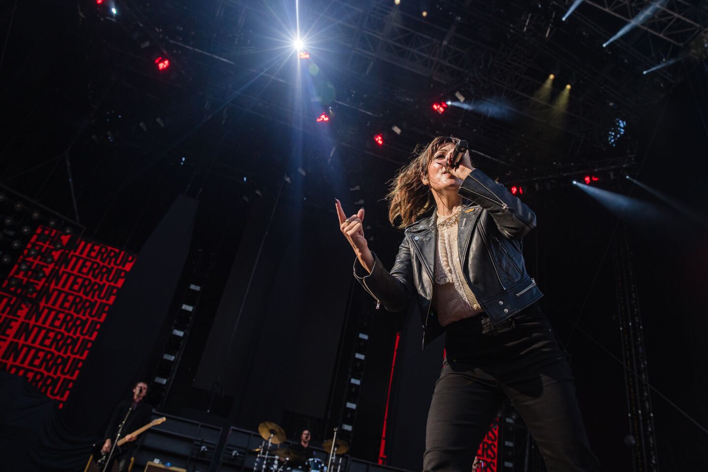 Aimee Allen from The Interrupters sings at Petco Park during the Hella Mega Tour in downtown San Diego on August 29, 2021.