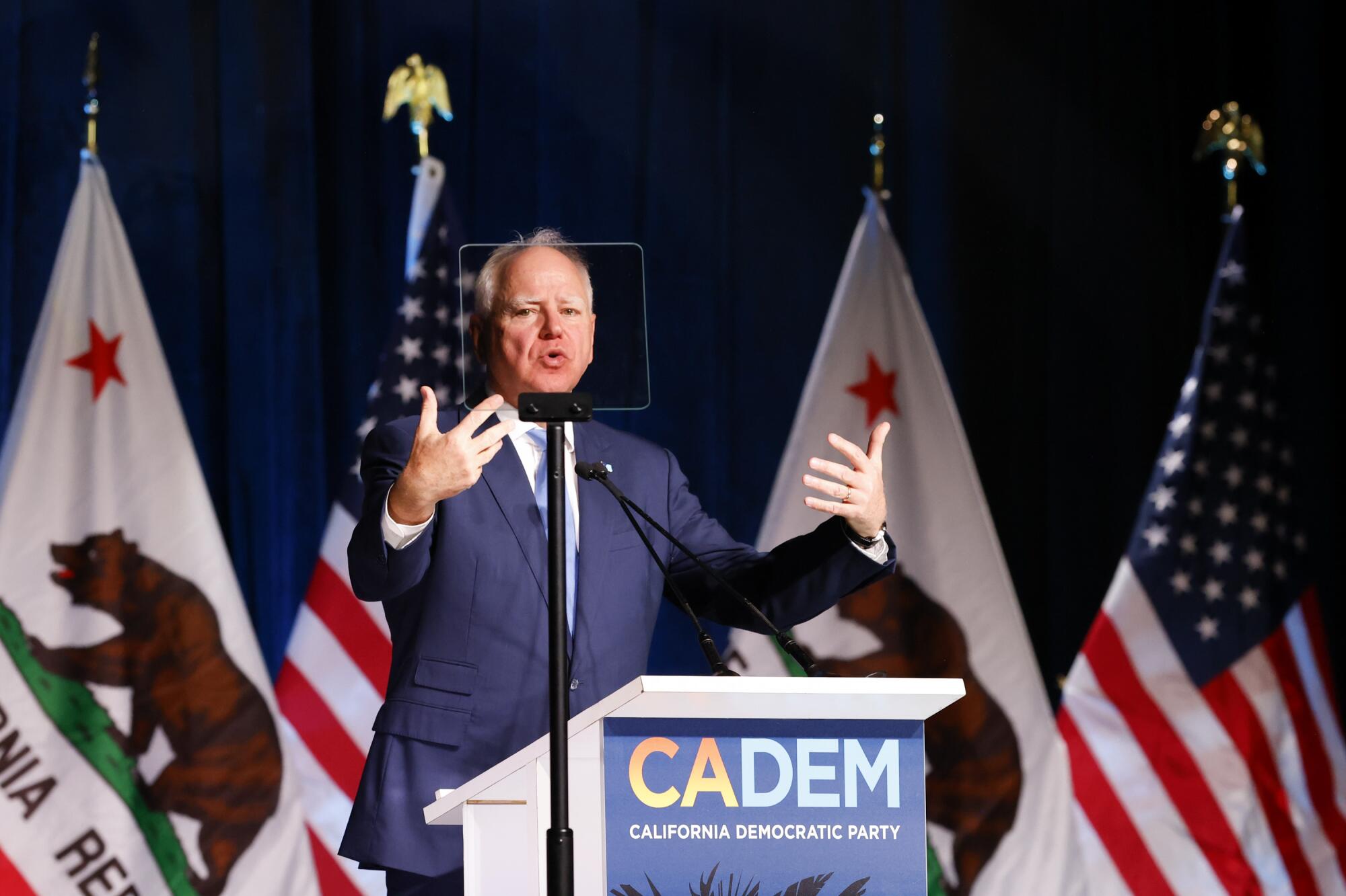 Minnesota Gov. Tim Walz speaking at the California Democratic Party convention.