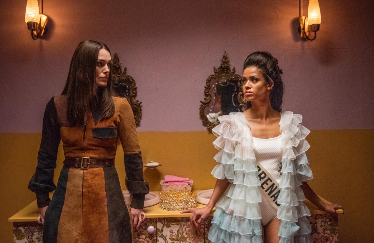 Keira Knightley (left) and Gugu Mbatha-Raw star in "Misbehavior," chronicling the events of the 1970 Miss World competition.