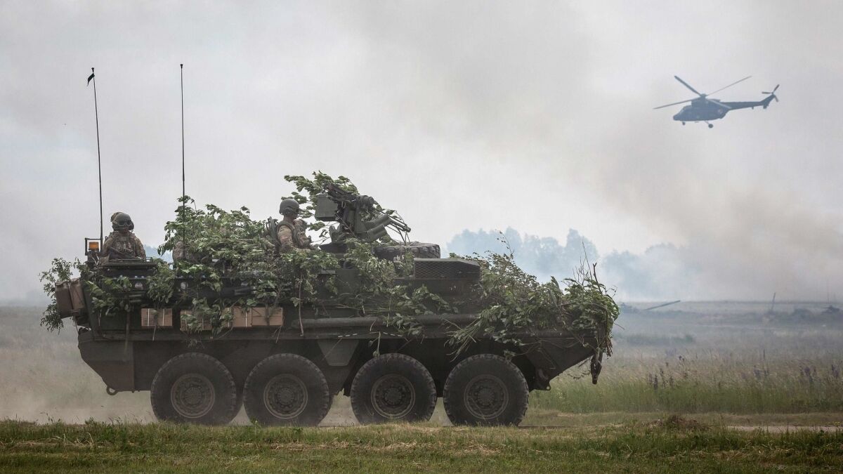 NATO troops take part in military exercises in Orzysz, Poland, in June 2017.