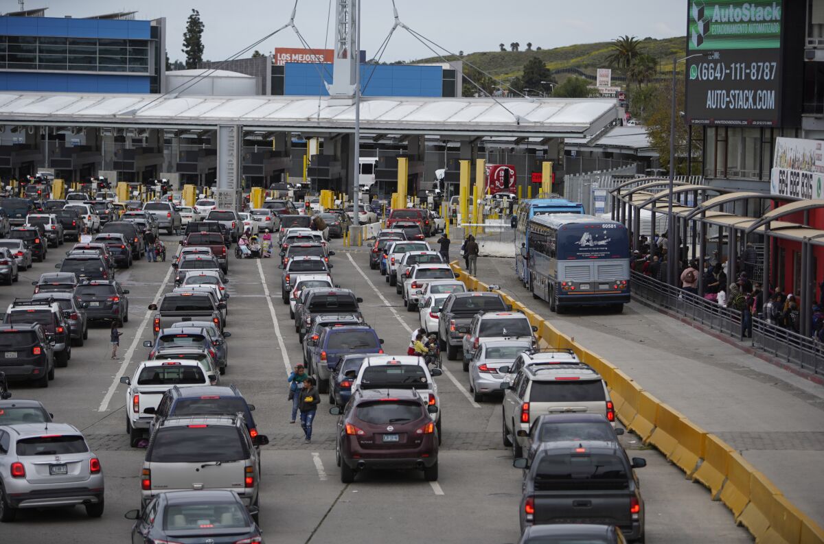 Cars waiting to enter the U.S. at the San Ysidro border crossing