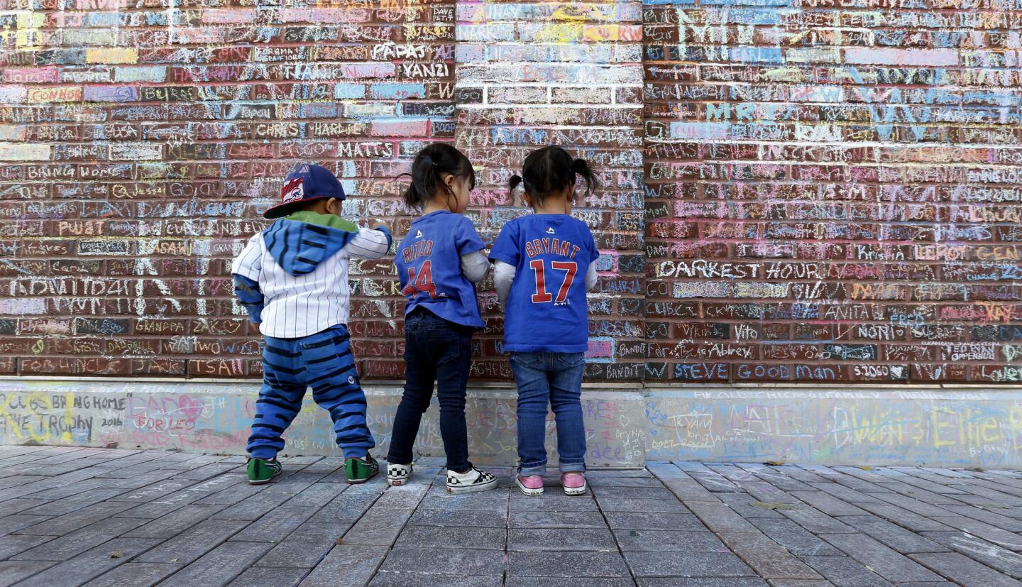 Chalk messages on the Wrigley Field wall