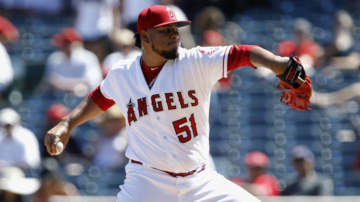 The Angels' Jaime Barria pitches against the Mariners on Sept. 16, 2018. 