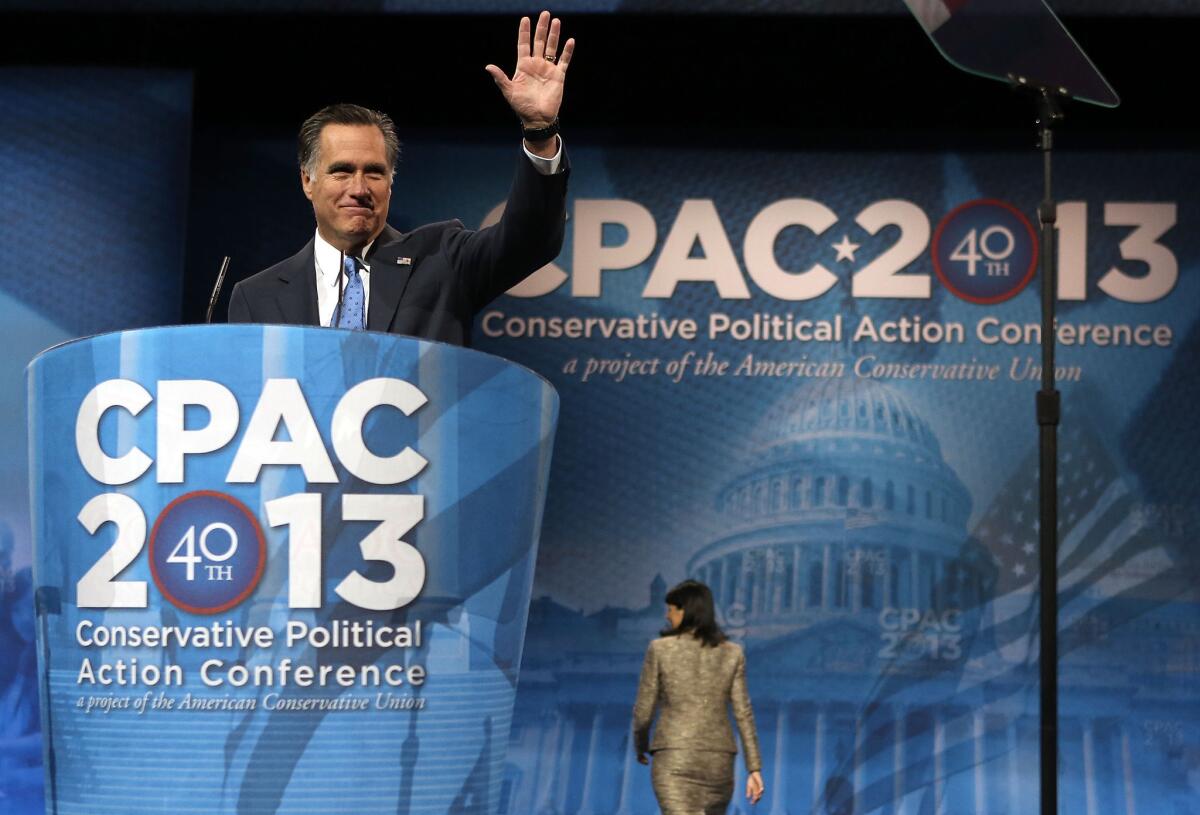 Republican Mitt Romney speaks to the Conservative Political Action Conference in 2013. The 2014 conference begins Thursday outside Washington.
