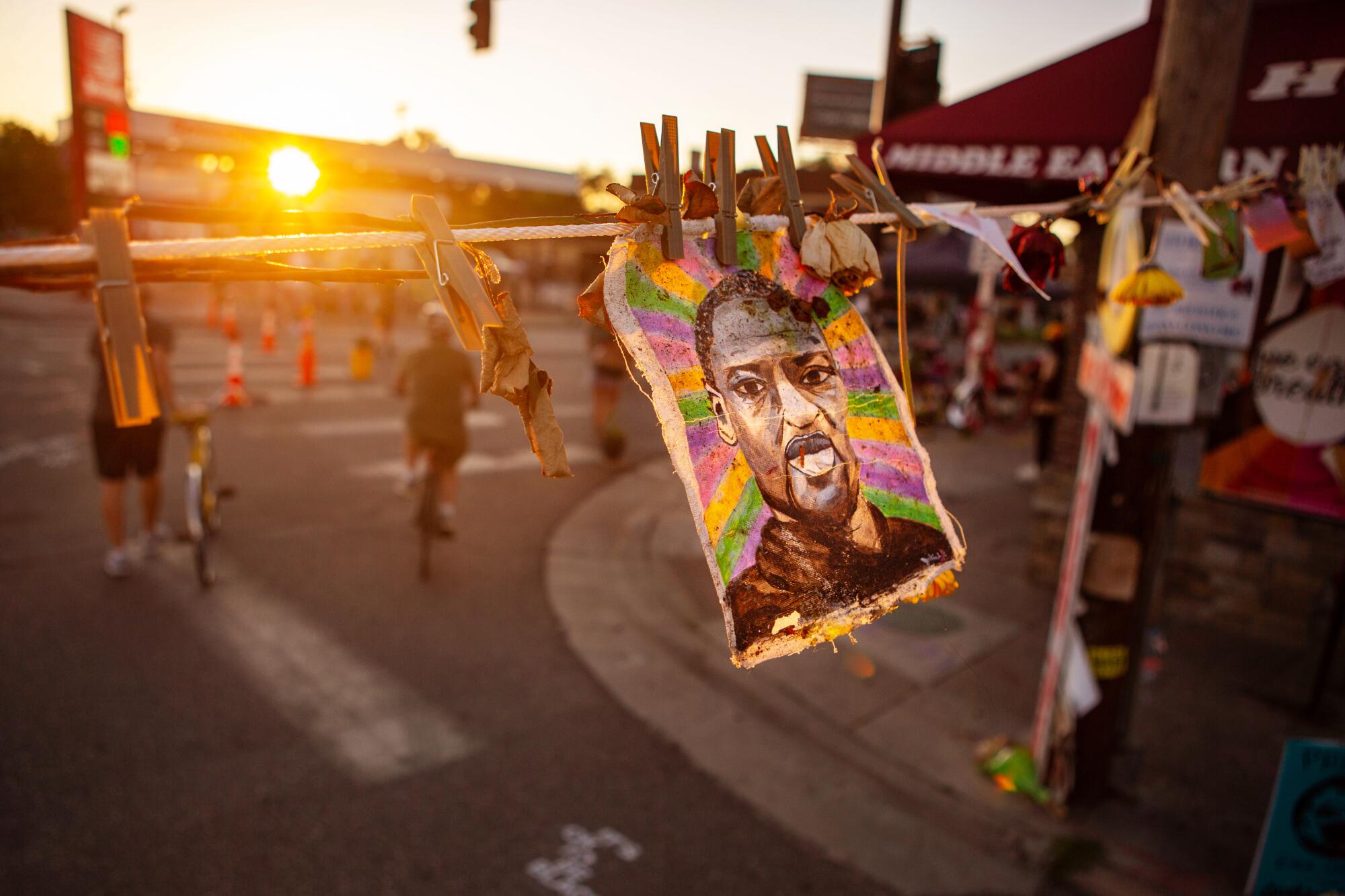 The sun sets on a recent evening outside Cup Foods in Minneapolis where George Floyd was killed on May 25