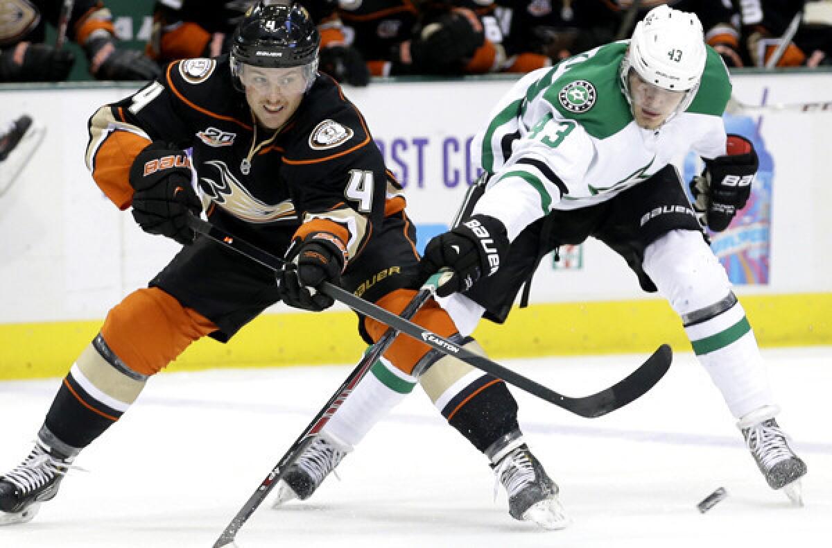 Defenseman Cam Fowler (4) and the Ducks open the Stanley Cup playoffs against right wing Valeri Nichushkin and the Stars on Wednesday night in Anaheim.