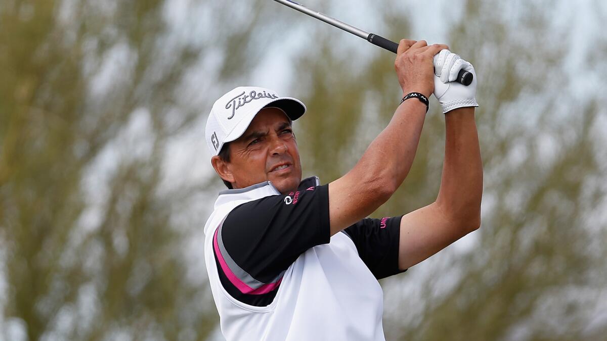 Tom Pernice Jr. hits a tee shot on the fifth hole during the final round of the Charles Schwab Cup Championship at The Desert Mountain Club in Scottsdale, Ariz., on Sunday.